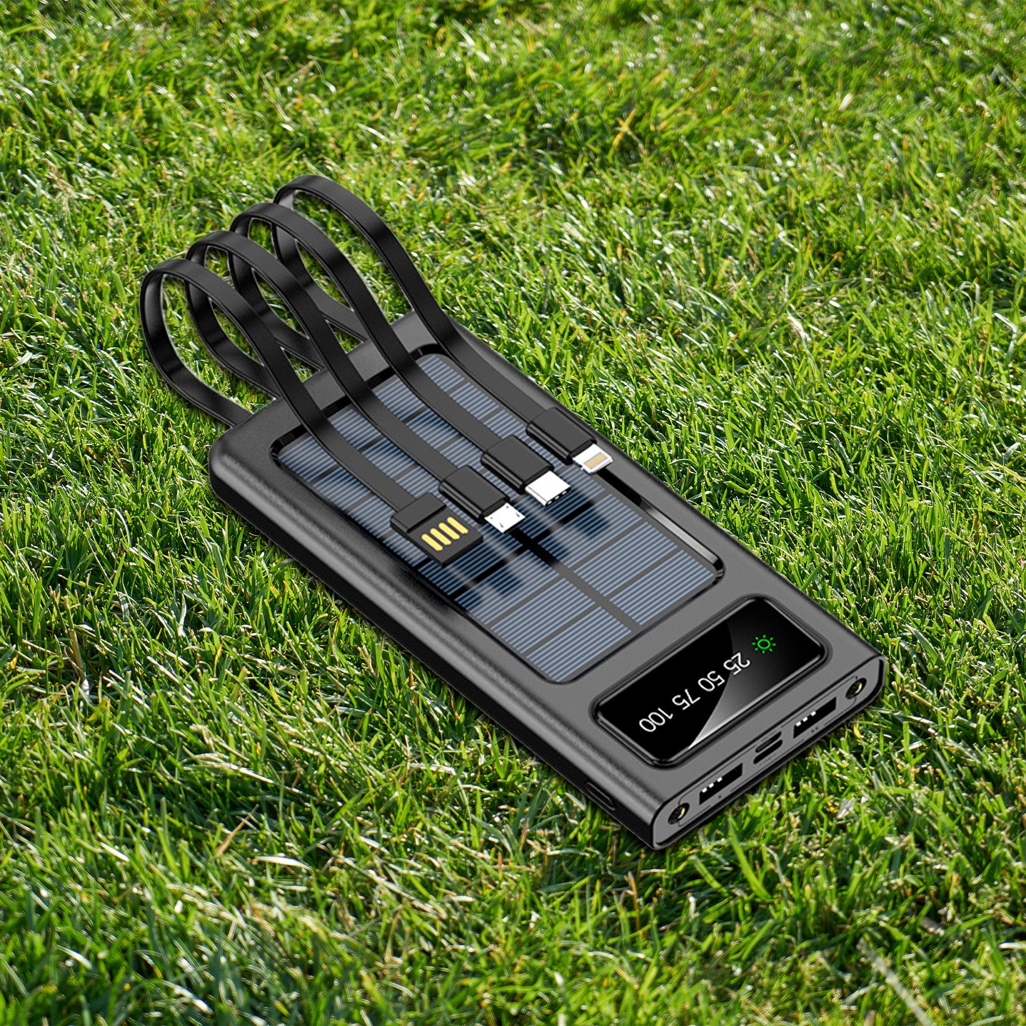 SolarSync LED Solar Power Bank with Built-In Cables