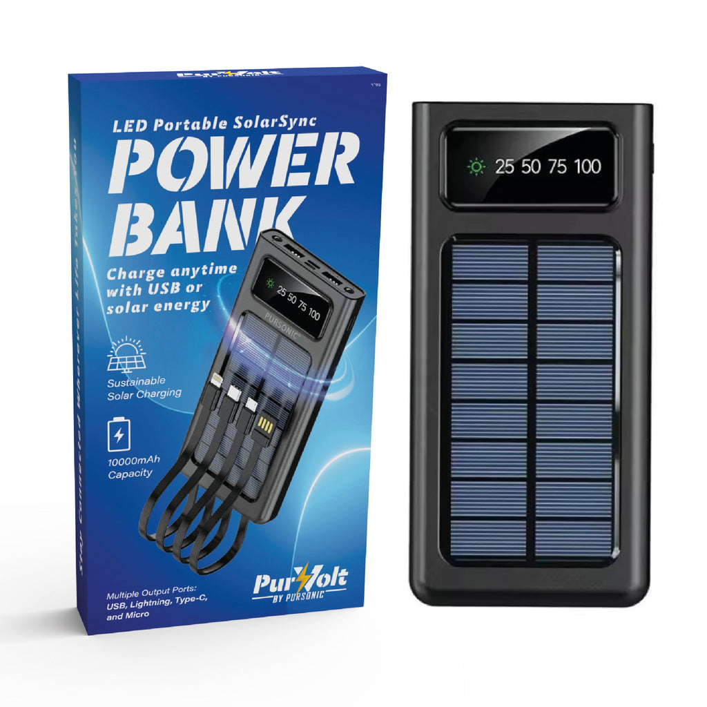 SolarSync LED Solar Power Bank with Built-In Cables