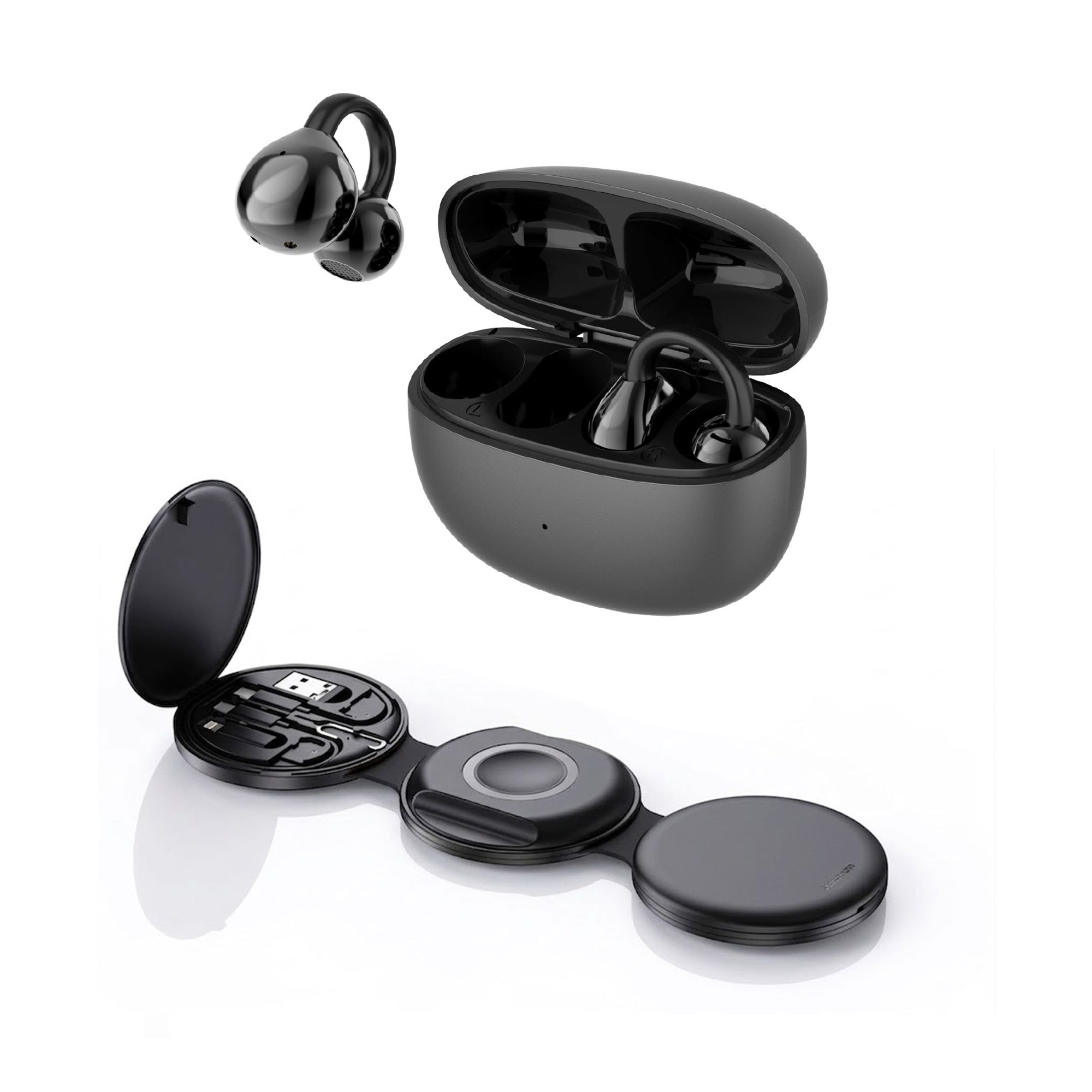 Power & Sound Essentials Bundle – 5-in-1 Folding Wireless Charging Station + True Wireless Earbuds