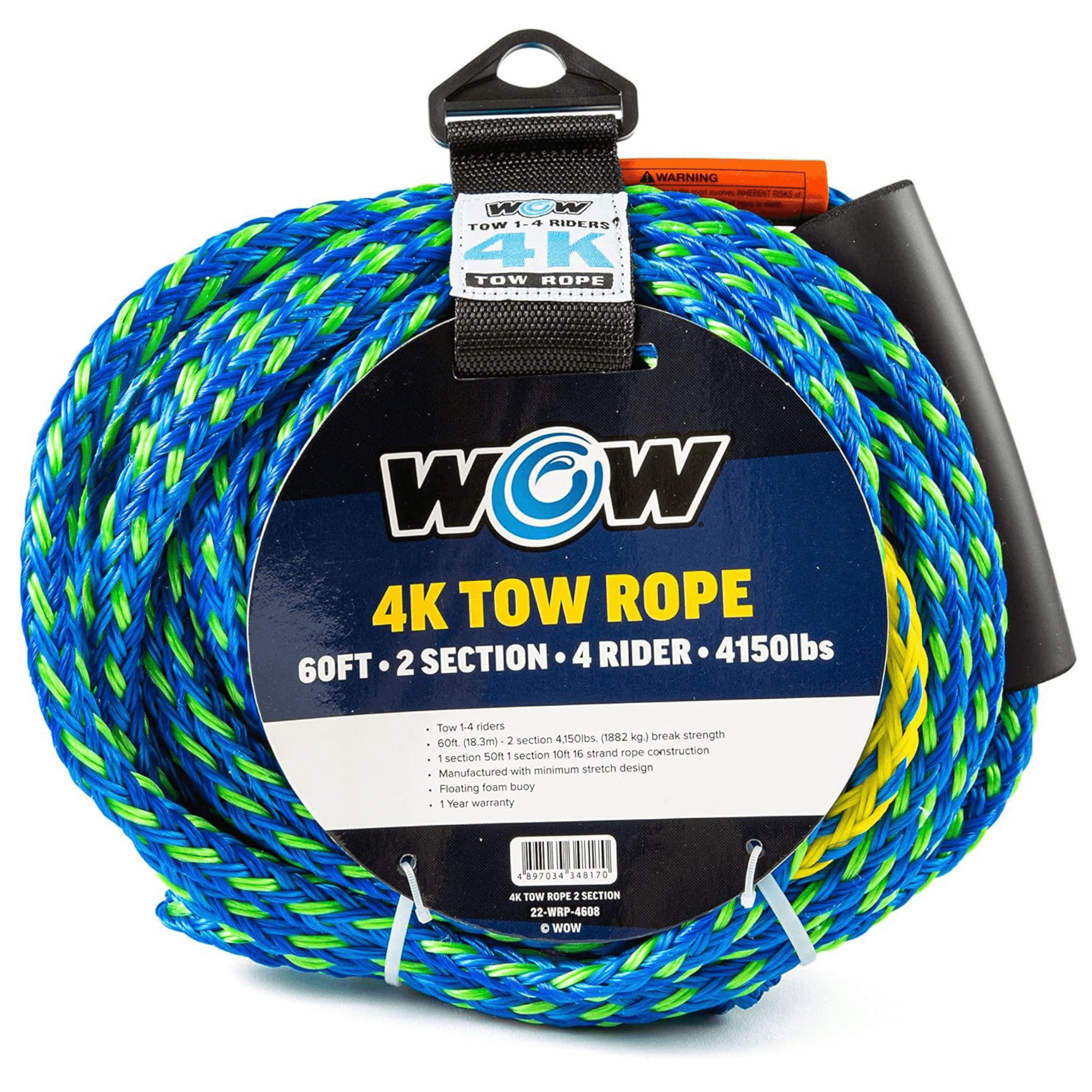 WOW Watersports 60ft 4-Rider 4K Tow Rope with 2 Sections-0