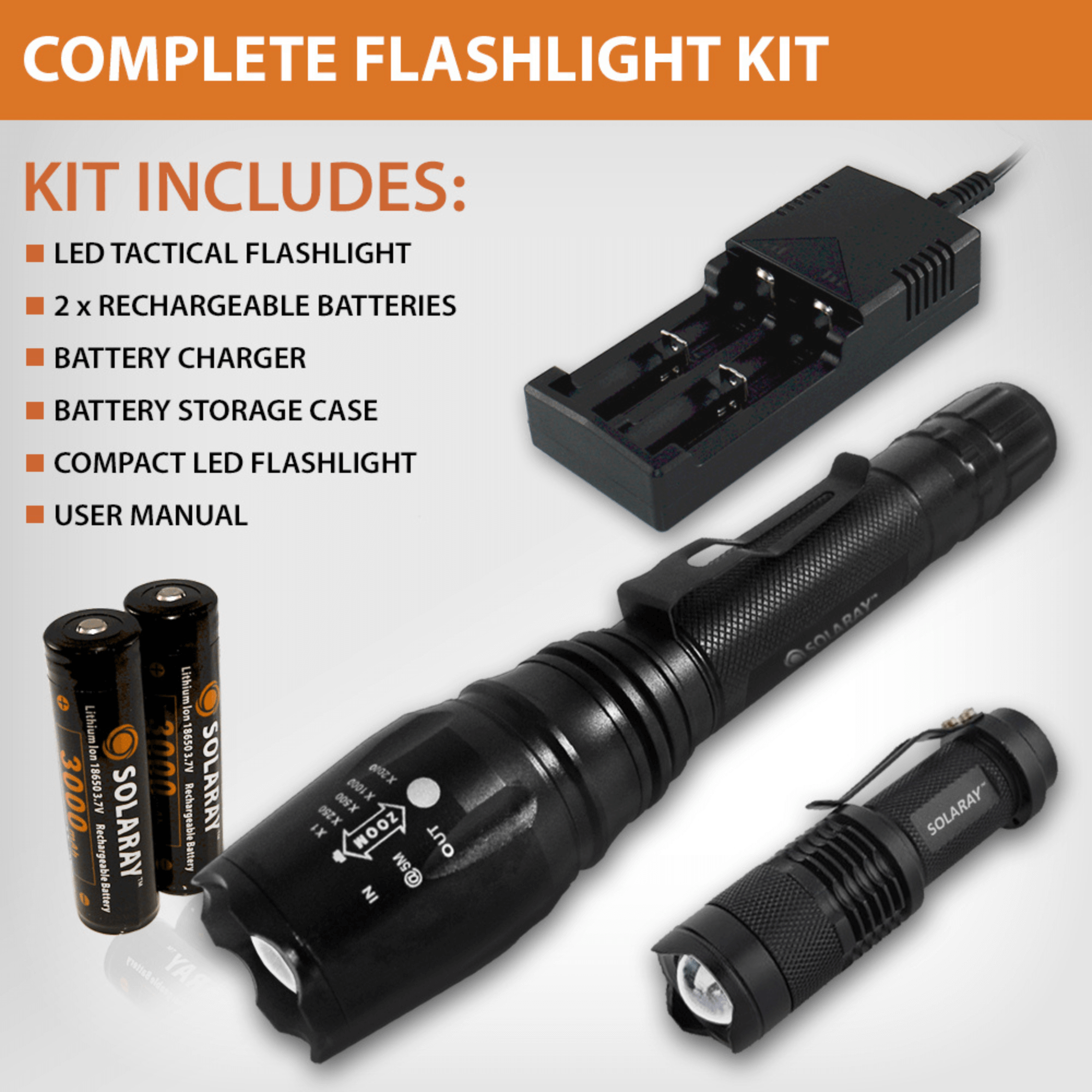Solaray ZX-1XL 18650 LED flashlight kit, image 2