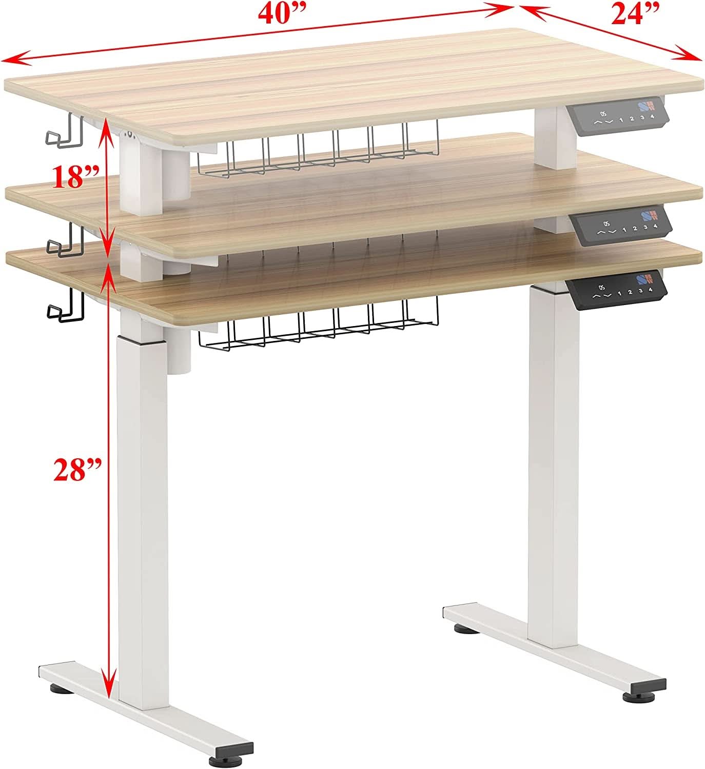 Oak Electric Height Adjustable Standing Desk 40x24